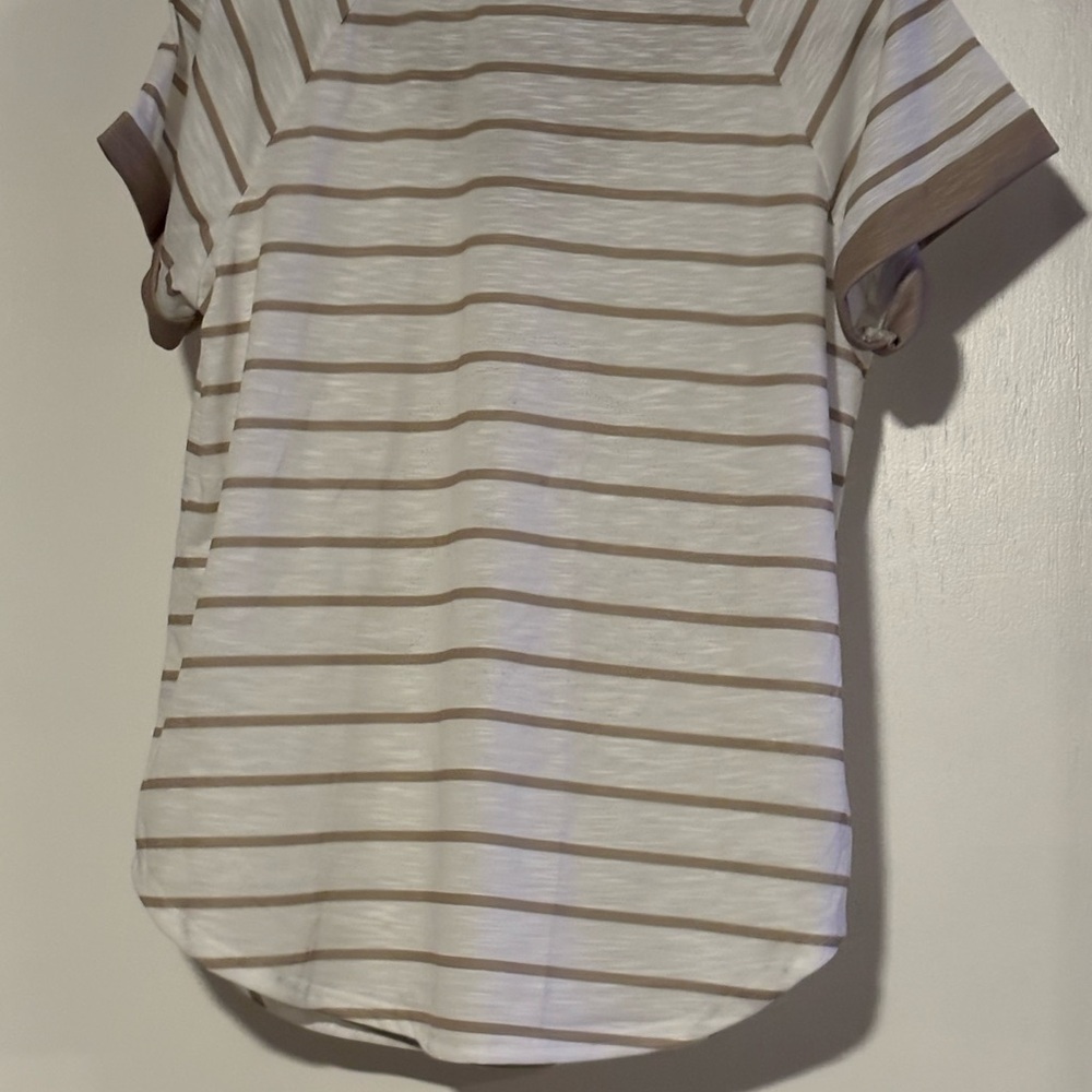 Button-Accent Striped V-Neck Top - image 6